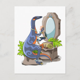 Illustratie van een Iguanodon die make-up aantrekt Briefkaart