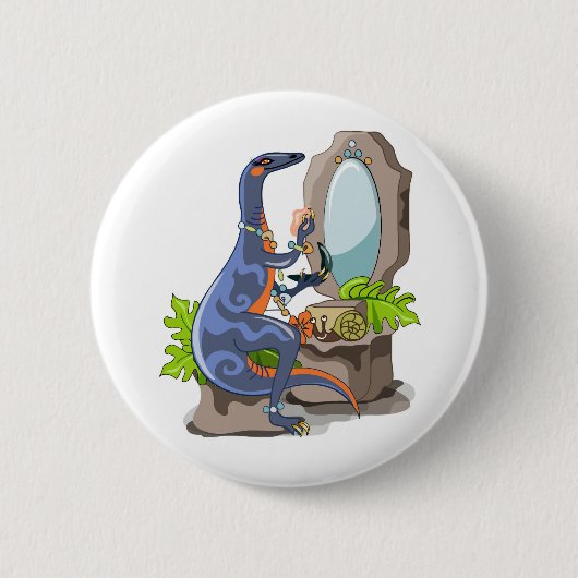 Illustratie van een Iguanodon die make-up aantrekt Ronde Button 5,7 Cm (Voorkant)