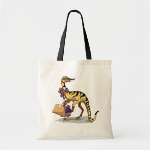 Illustratie van een Iguanodon met boodschappentass Tote Bag