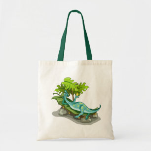 Illustratie van een Iguanodon zonnebaden. Tote Bag