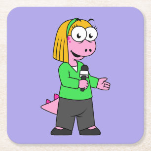 Illustratie van een journalist van Allosaurus News Vierkante Kartonnen Onderzetter