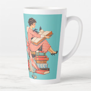 Illustratie van een lezer van oude boeken latte mok