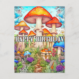 Illustratie van een lief overwekered paddenstoelen briefkaart