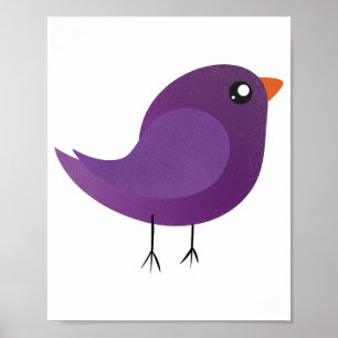 Illustratie van een lief paars vogeltje poster