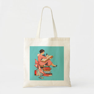 Illustratie van een liefhebber van oude boeken die tote bag