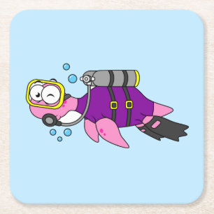 Illustratie van een Loch Ness monster duiker. Vierkante Kartonnen Onderzetter