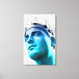 Illustratie van een man met een pet elektroden canvas afdruk