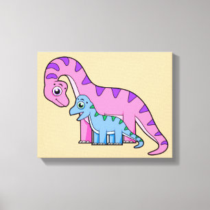 Illustratie van een moeder en kind Brachiosaurus. Canvas Afdruk