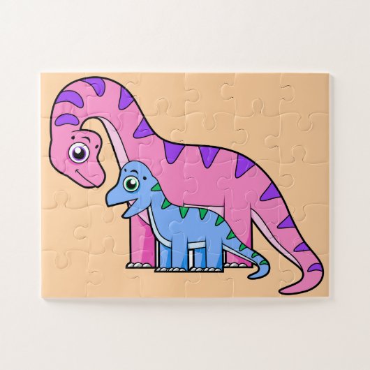 Illustratie van een moeder en kind Brachiosaurus. Legpuzzel (Horizontaal)
