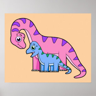Illustratie van een moeder en kind Brachiosaurus. Poster