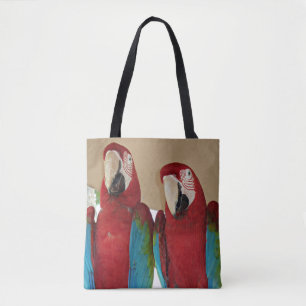 Illustratie van een paar scharlaken ara's als trop tote bag