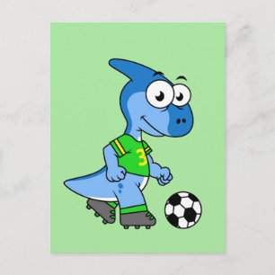 Illustratie van een parasaurolophus die voetbal sp briefkaart