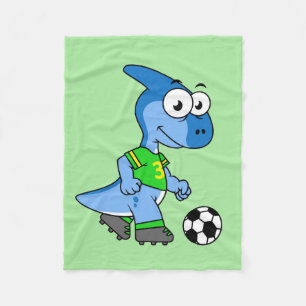 Illustratie van een parasaurolophus die voetbal sp fleece deken