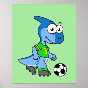 Illustratie van een parasaurolophus die voetbal sp poster
