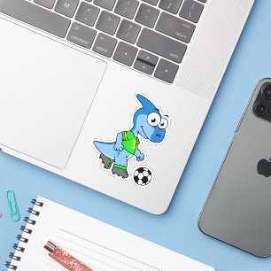 Illustratie van een parasaurolophus die voetbal sp sticker