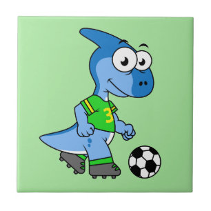 Illustratie van een parasaurolophus die voetbal sp tegeltje