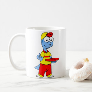 Illustratie van een persoon die brontosaurus heeft koffiemok
