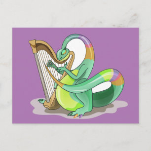 Illustratie van een plateosaurus die de harp bespe briefkaart