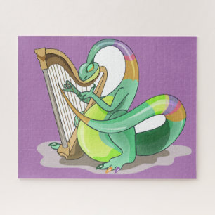 Illustratie van een plateosaurus die de harp bespe legpuzzel