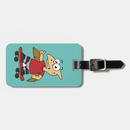 Illustratie van een pterosaurus skateboarden. bagagelabel (Voorkant horizontaal)