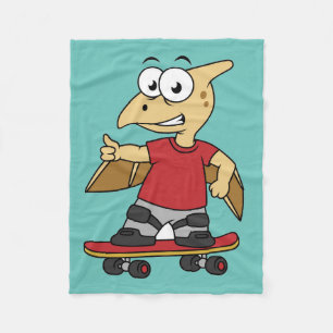 Illustratie van een pterosaurus skateboarden. fleece deken