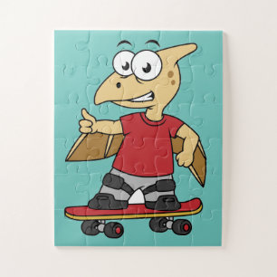 Illustratie van een pterosaurus skateboarden. legpuzzel