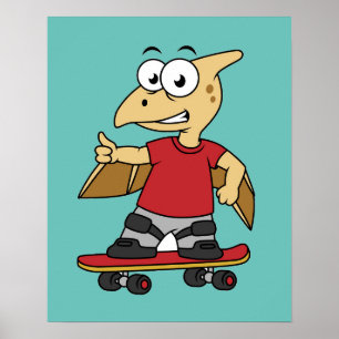Illustratie van een pterosaurus skateboarden. poster