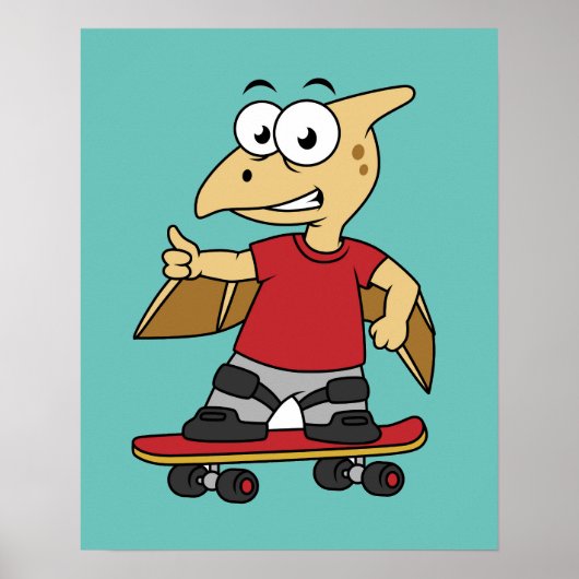 Illustratie van een pterosaurus skateboarden. poster (Voorkant)