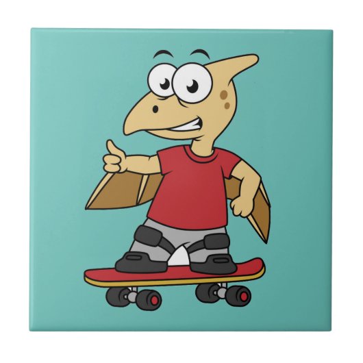 Illustratie van een pterosaurus skateboarden. tegeltje (Voorkant)
