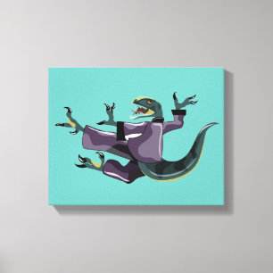 Illustratie van een raptor die karate uitvoert. canvas afdruk