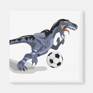 Illustratie van een raptor dinosaurus die voetbal magneet