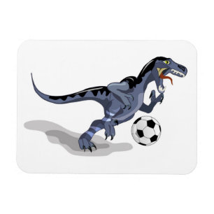 Illustratie van een raptor dinosaurus die voetbal magneet