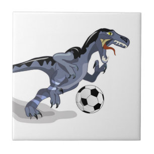 Illustratie van een raptor dinosaurus die voetbal tegeltje