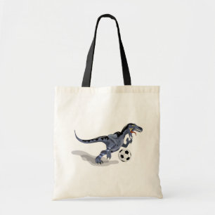 Illustratie van een raptor dinosaurus die voetbal tote bag