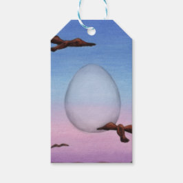 illustratie van een reuzenvliegend ei omringd door cadeaulabel