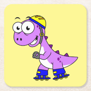Illustratie van een schaatsende Tyrannosaurus rex. Vierkante Kartonnen Onderzetter