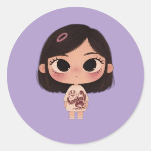Illustratie van een schattig Chibi-meisje op een r Ronde Sticker