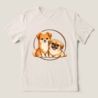 Illustratie van een schattig Pomchi- en Pekingees- Tri-Blend Shirt
