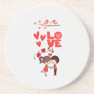 Illustratie van een schattig verliefd stel met har zandsteen onderzetter