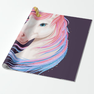 illustratie van een schattige eenhoorn met goudkl cadeaupapier