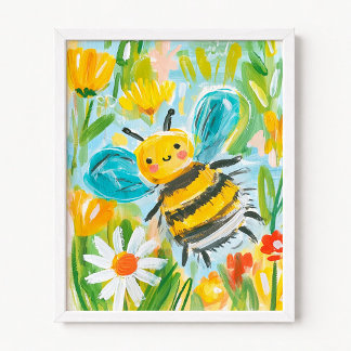 Illustratie van een schattige hommel poster