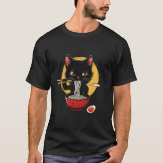 Illustratie van een schattige kat die Ramen eet T-shirt
