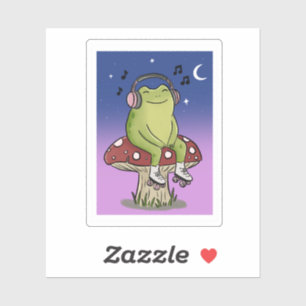 Illustratie van een schattige kikker die muziek lu sticker