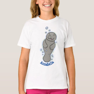 Illustratie van een schattige lamantijnbaby met bu t-shirt