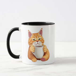 Illustratie van een schattige oranje tabby kat die mok
