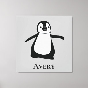 Illustratie van een schattige pinguïn in zwart-wit canvas afdruk
