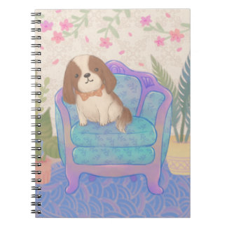 Illustratie van een schattige puppy op een vintage notitieboek