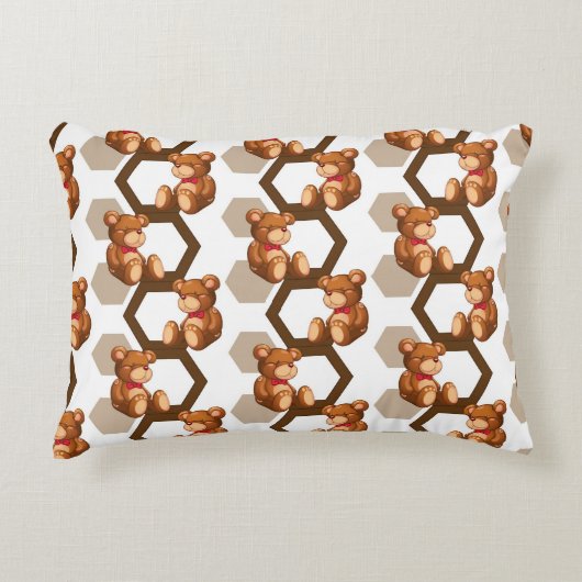 illustratie van een serie teddyberen op wit accent kussen (Voorkant)