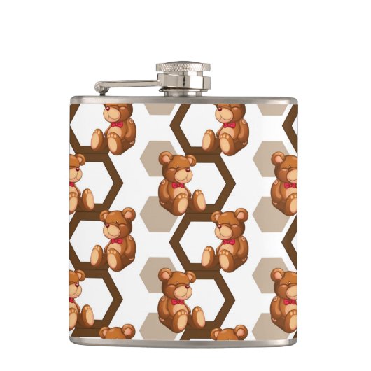 illustratie van een serie teddyberen op wit heupfles (Voorkant)