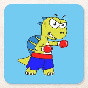 Illustratie van een Spinosaurus boksen. Vierkante Kartonnen Onderzetter